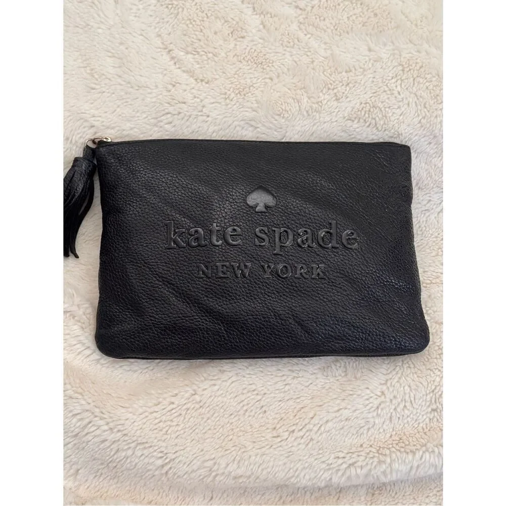 Kate Spade Black Pebbled Leather Newbury Lane Cammie Tassel Crossbody Clutch Bag